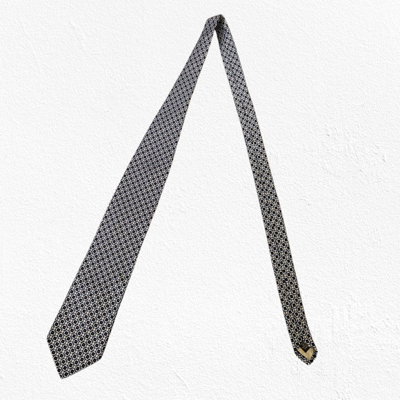 90s Vintage Dion Black Brown Geometric Elegant Luxury Italian Silk Neck Tie - Picture 2 of 7